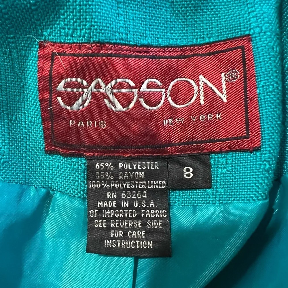 Vintage Sassoon Teal Skirt Suit With Gold Tone Buttons 2 Pcs Set Size 8 - Picture 10 of 13